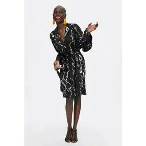 Zara Black White Abstract Print Tunic Midi‎ Dress Size Medium